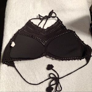 Crochet Bikini top black label cut out Sz B cup, adjustable